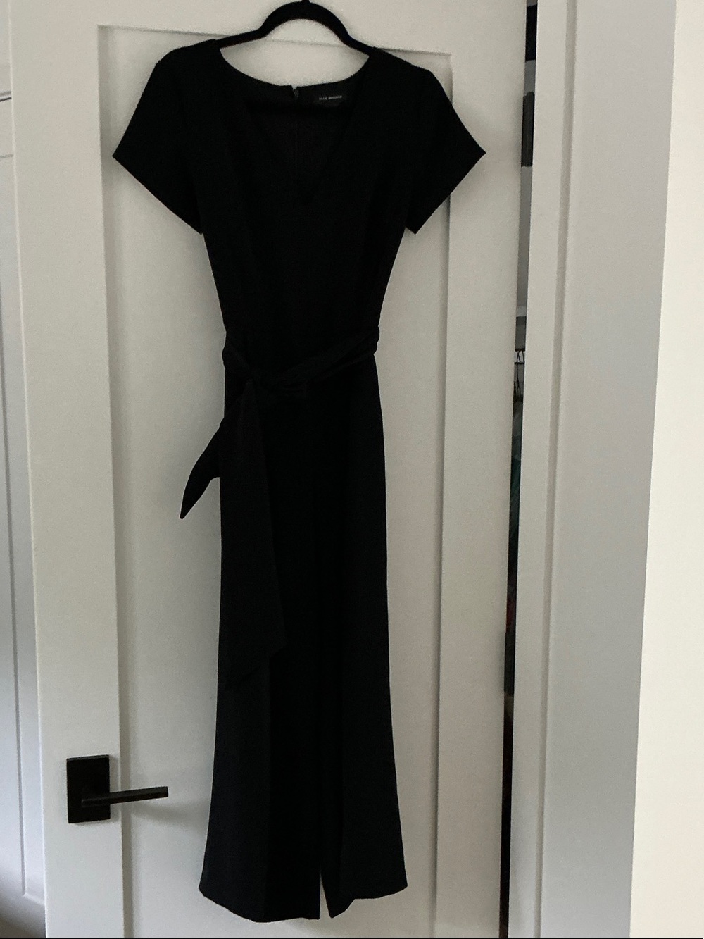 Club Monaco Black Short-Sleeve Belted Jumpsuit